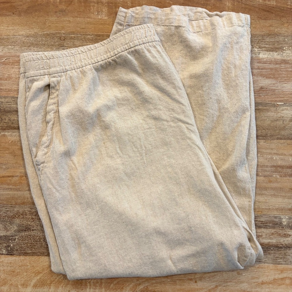Old Navy Womens XXL Flax Linen Blend High Rise Wide Leg Pants Beige Drawstring